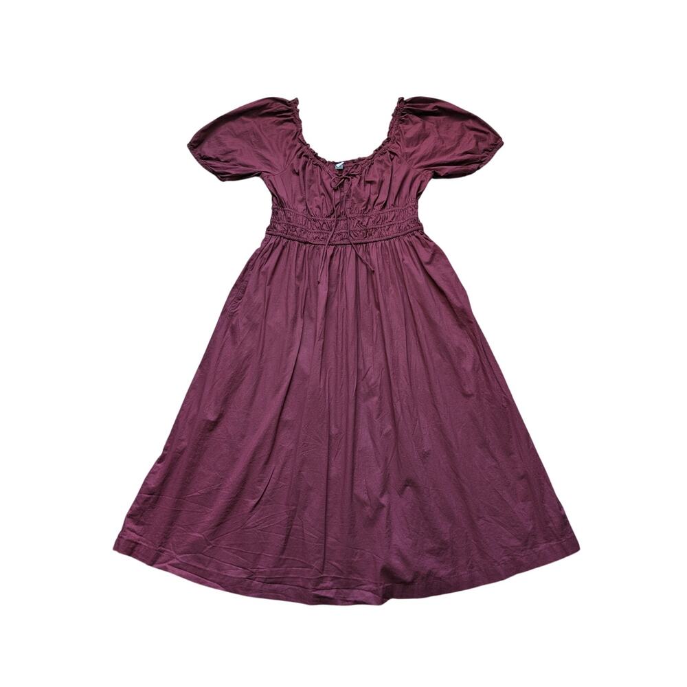 Old Navy Milkmaid Midi Dress Womens L Maroon Renaissance 100% Cotton Cottage - Picture 1 of 7